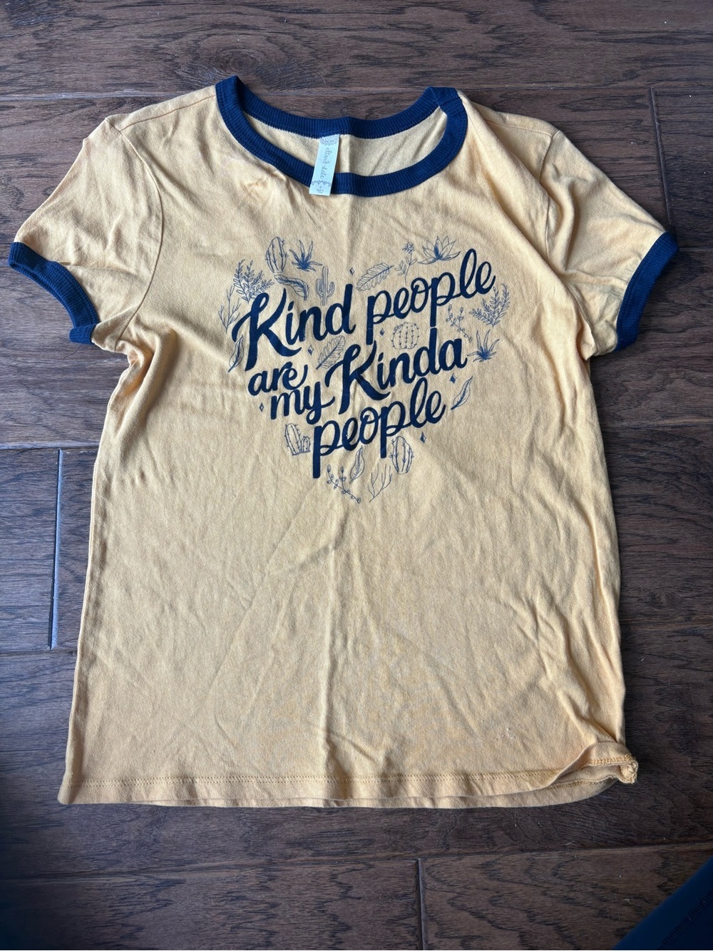 Altar'd State Yellow Ringer Tee with Navy Graphic